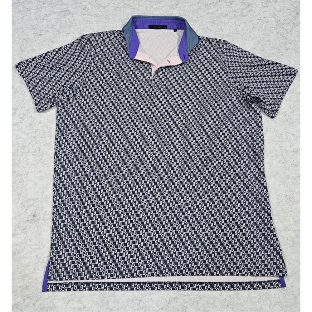 Greyson Golf Wolf Tails Polo Navy & White Performance Blend, Mens Sz L New